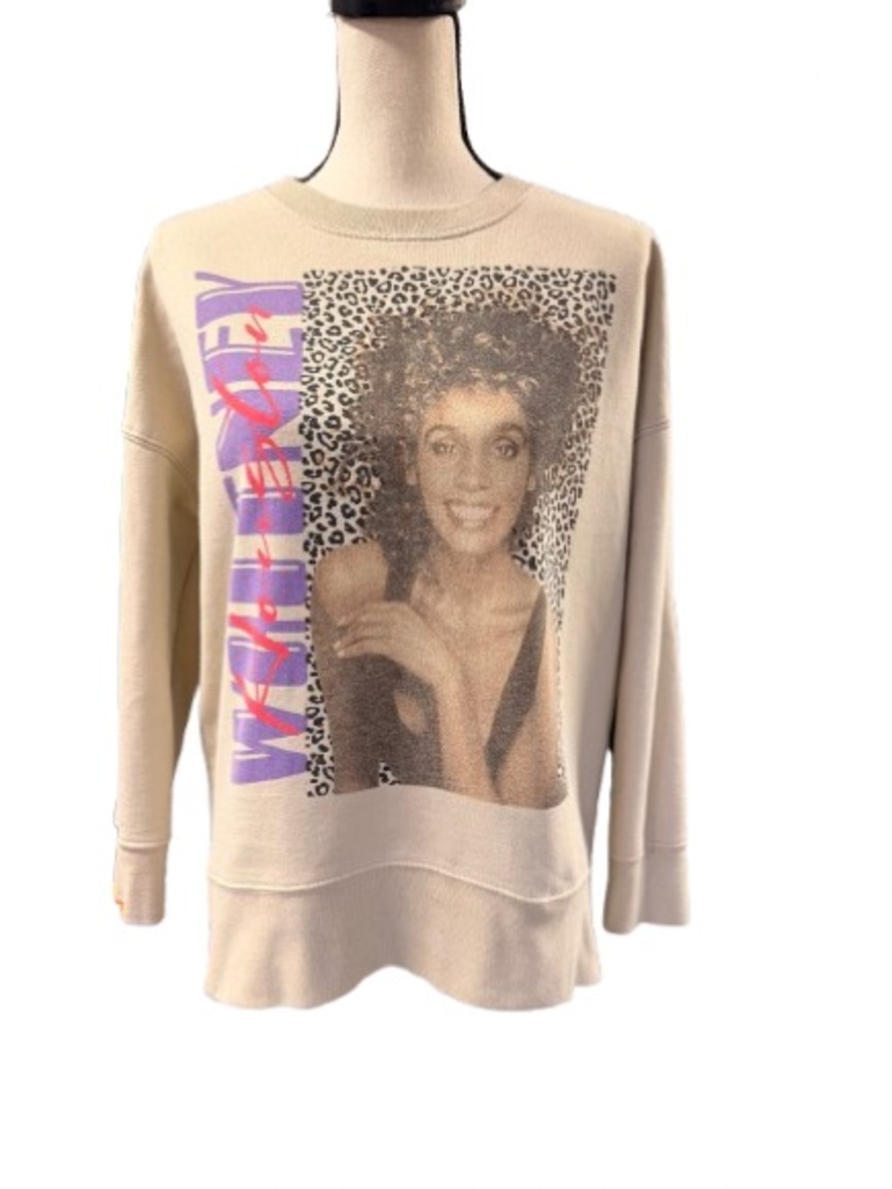 Whitney Houston Graphic Sweatshirt XS Oversized Leopard Portrait Crewneck - Picture 3 of 7